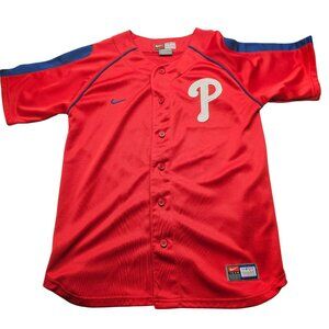 Nike Philadelphia Phillies Youth Chase Utley #26 Red Button-Up Jersey M12-14